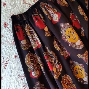 Black maxi skirt w India faces block print